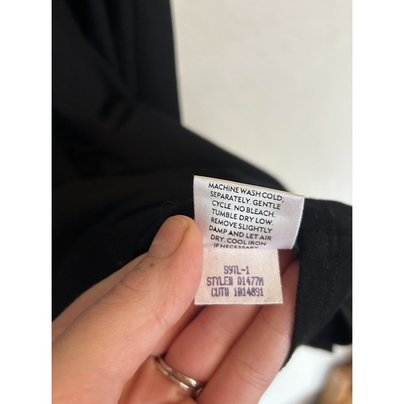 Eileen Fisher Deep V Neck Black Fit Flare Dress L Minimal Classic Capsule - Picture 7 of 7